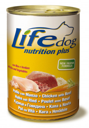 LIFE DOG Nutrition Plus CHICKEN with BEEF - konservi suņiem 6 x 400g